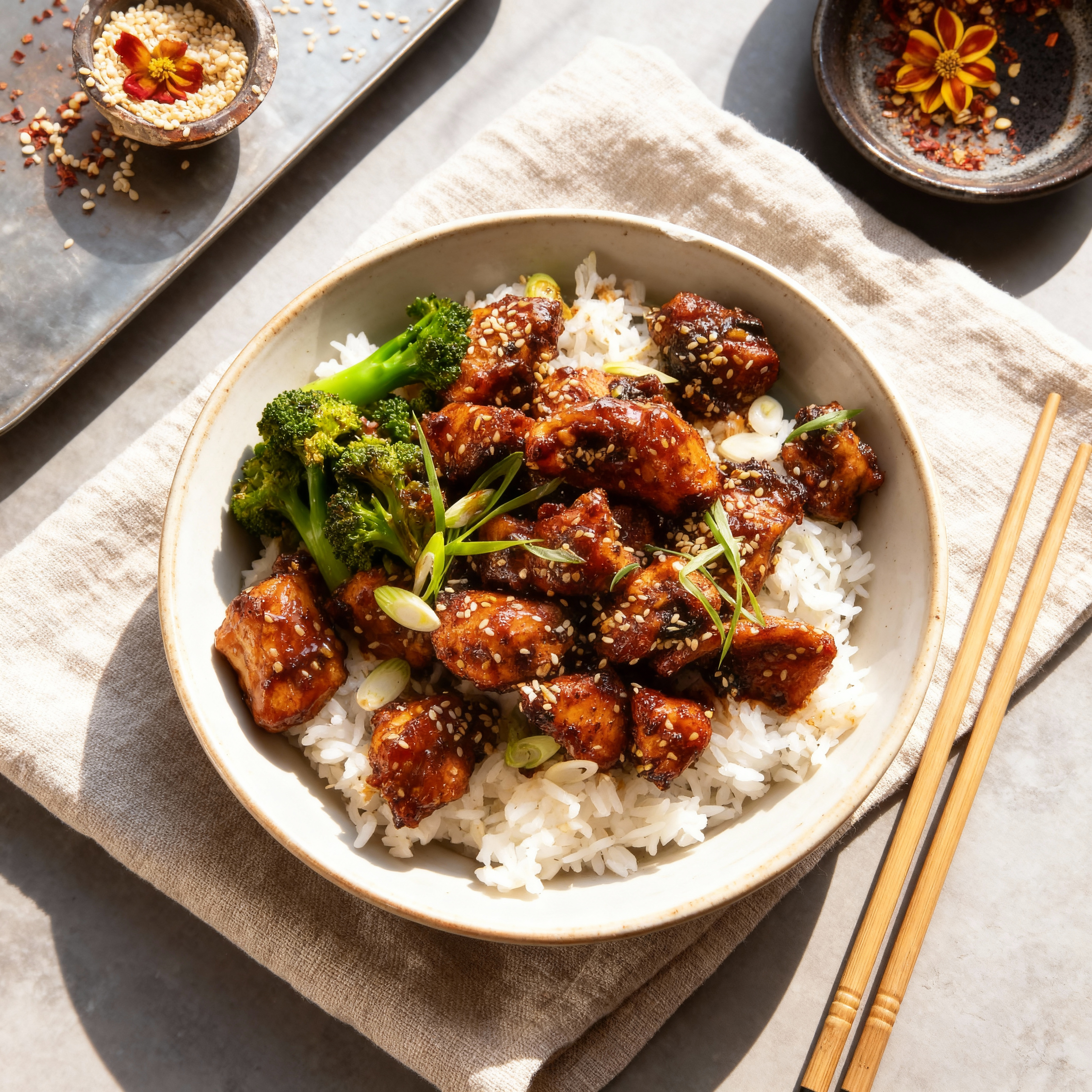 Honey Garlic Chicken Rice Bowl